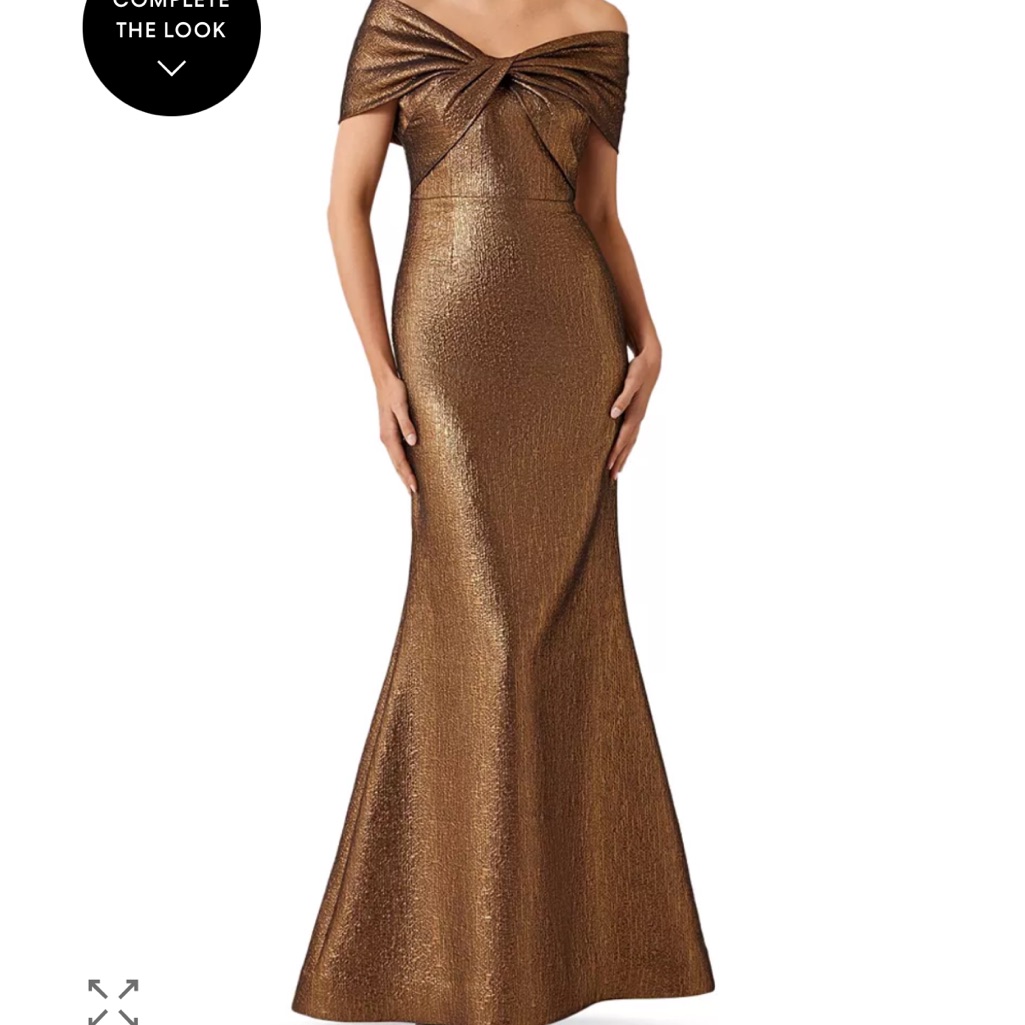 One-Shoulder Metallic Bronze Evening Gown